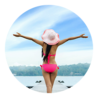 girl arms raised button